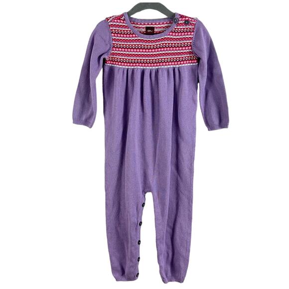 Tea Collection Purple Fair Isle Knit Sweater Romper Outfit Girls 18-24 Months - Picture 1 of 6